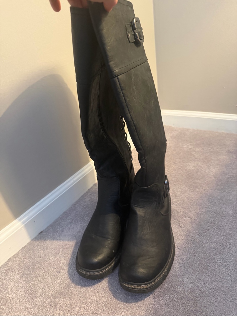 Wanted Black Tall Buckle Riding Boots